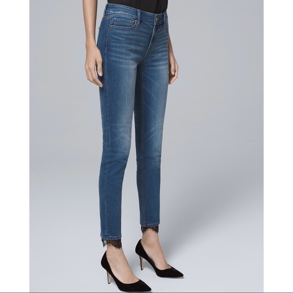 White House Black Market Denim - WHBM CLASSIC RISE LACE HEM SKINNY ANKLE J…